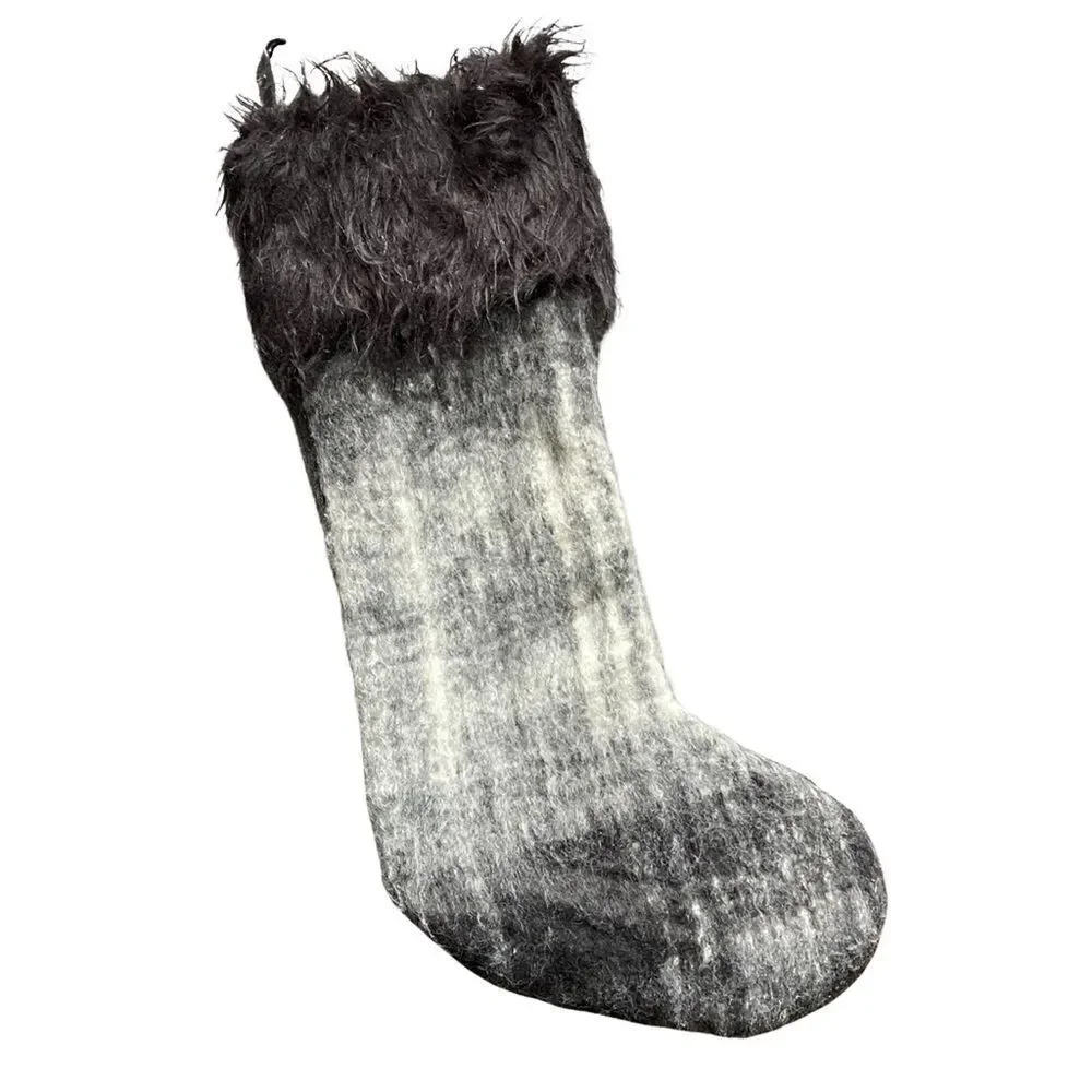 The Farmhouse Rachel Ashwell Smokey Grey Mohair Christmas Stocking 20” NWT